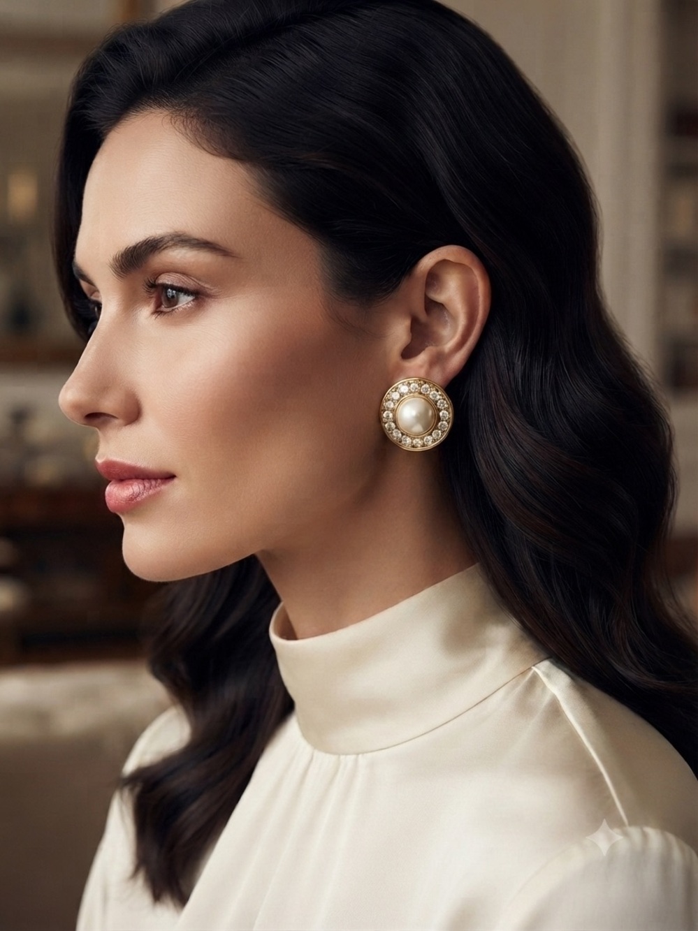 Macy's Gold Pearl Halo Stud Earrings